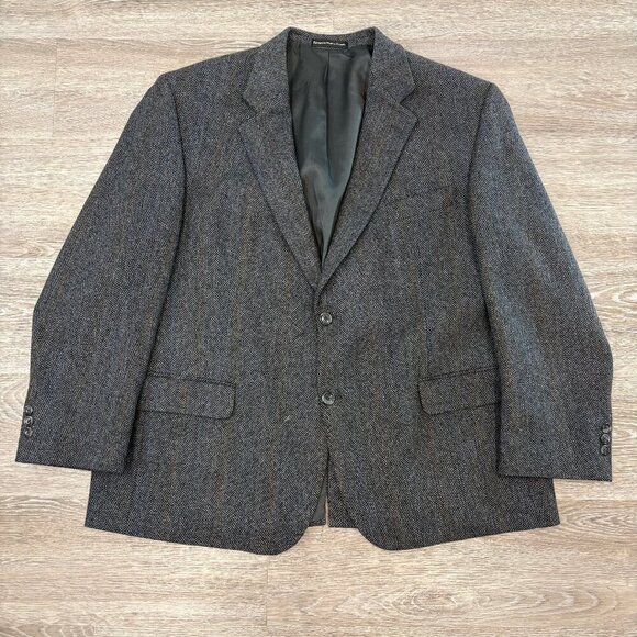 Vintage Moore Tweed Gray Wool Blazer Sports Casual Coat Herringbone Print - Picture 2 of 13